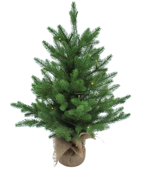 De Kunstkerstboom Mini "Lillemor" 60 cm (100% PE) heeft dichte, echt groene takken in een met jute omwikkelde pot en slimme LED-lampjes, die feestelijke charme toevoegen aan elke ruimte.