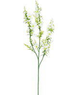 De Kunstbloem Catnip 75 cm wit heeft een enkele groene steel met meerdere takken van kleine witte bloemen en geelgroene knoppen, geïsoleerd op een witte achtergrond.