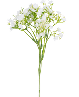 Een enkele Kunsttak Gipskruid van 46 cm met kleine, delicate witte bloemen en groene stelen tegen een effen witte achtergrond.