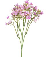 De Kunsttak Gipskruid 46 cm roze heeft delicate roze gipskruidbloemen met kleine, ronde bloemblaadjes op dunne groene stelen, tegen een witte achtergrond.