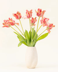 Zijden kunstbloemen boeket Franse Parkiet Tulp rood/geel