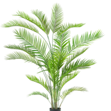 De Kunstplant Chamaedorea 180 cm is een hoge, weelderige groene palm met lange, slanke bladeren op meerdere stammen in een eenvoudige zwarte pot, tegen een witte achtergrond.