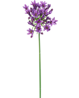 Een enkele lange groene stengel met aan de top bloeiende trosjes kleine, stervormige paarse Kunstbloem Agapanthus 77 cm paars bloemen, geïsoleerd op een witte achtergrond.