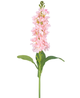 De Kunstbloem Violier 78 cm roze is een enkele kunstbloem lichtroze met meerdere kleine bloesems langs de rechtopstaande steel en groene bladeren, tegen een witte achtergrond.