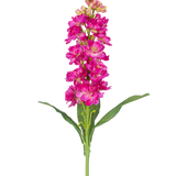 Een enkele Kunstbloem Violier 78 cm fuchsia met meerdere levendige roze bloesems en groene bladeren tegen een effen witte achtergrond.
