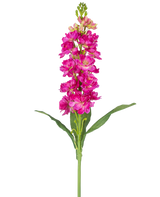 Een enkele Kunstbloem Violier 78 cm fuchsia met meerdere levendige roze bloesems en groene bladeren tegen een effen witte achtergrond.
