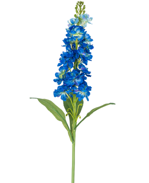 De Kunstbloem Violier 78 cm blauw is een enkele kunstblauwe bloemstengel met meerdere levendige bloesems en groene bladeren, perfect voor decoratie.