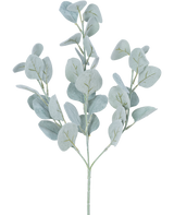 De Kunstbloem Eucalyptus rond 68 cm heeft lichtgroene, ronde bladeren op dunne stelen, mooi geïsoleerd tegen een witte achtergrond.
