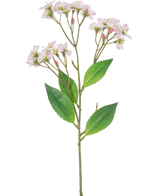 Een Kunstbloem Orchidee Real Touch Roze van 50 cm met meerdere trossen lichtroze bloemen en groene bladeren, geïsoleerd op een witte achtergrond.