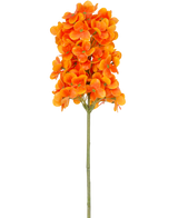 Een enkele Kunstbloem Sneeuwbal Real Touch Oranje, 58 cm lang, heeft helder oranje geclusterde bloemen op een groene steel, tegen een effen witte achtergrond.