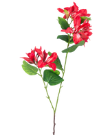 De Kunstbloem Rhododendron 85 cm licht rood is een kunststam met groene bladeren en twee trossen lichtrode en witte bloemen op een witte achtergrond.