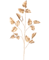 Het Kunsttak Salal 95 cm goud heeft een enkele goudgeschilderde tak met meerdere bladeren op een effen witte achtergrond.