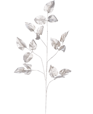 De Kunsttak Salal 90 cm champagne heeft delicate takken met meerdere stelen en ovale bladeren in een glanzende champagne metallic afwerking, tegen een effen witte achtergrond.