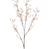 Een Kunstbloem Bloemen 130 cm lichtblauw heeft tere kunsttakken met dunne bruine stelen en kleine lichtblauwe bloemen tegen een effen witte achtergrond.