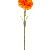 De Kunstbloem Anjer 57 cm oranje is een kunstmatige oranje anjer met ruches in de bloemblaadjes en een lange groene steel, geïsoleerd afgebeeld op een witte achtergrond.