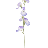 Een enkele Kunstbloem Erwt 64 cm lavendel, met meerdere delicate lichtpaarse bloesems en groene stelen, geïsoleerd op een witte achtergrond.
