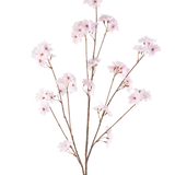 De Kunstbloem Kersenbloesem 130 cm lichtroze heeft meerdere dunne stelen met trosjes tere lichtroze kersenbloesems, prachtig gerangschikt en geïsoleerd op een witte achtergrond.