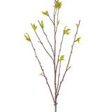 De Kunstbloem Winterzoet 81 cm groen is een kunsttak met dunne bruine stengels en kleine groene blaadjes tegen een witte achtergrond.