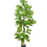 De Kunstplant Tabaksplant 210 cm is een hoge kunsttabaksplant met brede, glanzend groene bladeren in een zwarte pot, geïsoleerd afgebeeld op een witte achtergrond.
