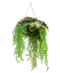 Kunst hangplant varen UV 40 cm in ring zwart