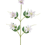 Een enkele Kunstbloem Alstroemeria 47 cm rood/paarse stengel met verschillende takken en bladeren, met vijf rood-paarse bloemen met een geel hart, tegen een witte achtergrond.