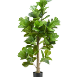 De Kunstplant Tabaksplant 180 cm heeft hoge, brede groene bladeren en wordt geleverd in een zwarte pot, tegen een effen witte achtergrond.
