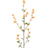 Een hoge, slanke Kunstbloem Bloemen 119 cm geel met verschillende uitlopers met trossen kleine gele bloemen en groene bladeren, geïsoleerd op een witte achtergrond.