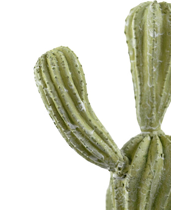 Close-up van de Kunst Cactus Cereus 35 cm, met zijn groene geribbelde, gestructureerde armen met witte vlekken tegen een effen witte achtergrond.