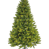 De Kunstkerstboom "Ask" 100% PE - Smart LED heeft echte aanraaktakken, ingebouwde warmwitte verlichting en staat op een zwarte metalen standaard tegen een effen witte achtergrond.