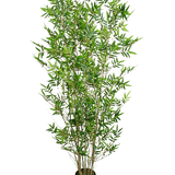 De Kunstplant Bamboe Deluxe 150 cm is een hoge bamboeplant in pot met slanke groene bladeren en meerdere dunne stengels, gefotografeerd tegen een effen witte achtergrond.