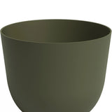 De Plantenbak Havanna Ø20cm x H17cm is een effen, mat olijfgroene ronde plantenbak met een glad oppervlak en een licht taps toelopende basis, tegen een witte achtergrond.