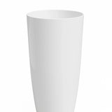 De Plantenbak Santorini is een hoge, witte, cilindervormige vaas (Ø27cm x H40cm) met een gladde, glanzende afwerking. De vaas staat rechtop tegen een effen witte achtergrond.