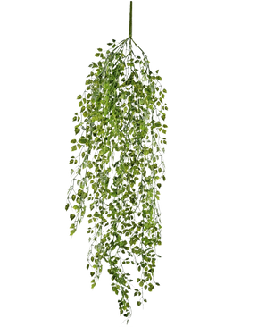De Kunst hangplant mini klimop 91 cm heeft groene bladeren op dunne stelen tegen een effen witte achtergrond.
