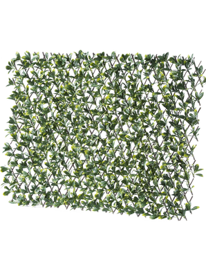 De Kunsthaag Prunus Uitschuifbaar 200x100 cm is een rechthoekig paneel van kunstgroene bladeren op een kunststof rooster, dat zorgt voor een weelderige, dichte uitstraling van je ruimte.