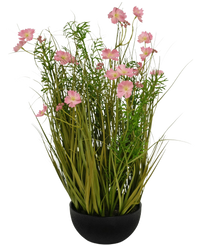 Kunstgras roze Gesang Bloem uiengraspot 56cm brandvertragend