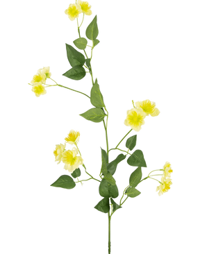 De Kunstbloem Boterbloem 77 cm is een enkele groene stengel met meerdere takken, kleine gele bloemen en groene bladeren-ideaal voor je boeket samenstellen-getoond op een effen witte achtergrond.