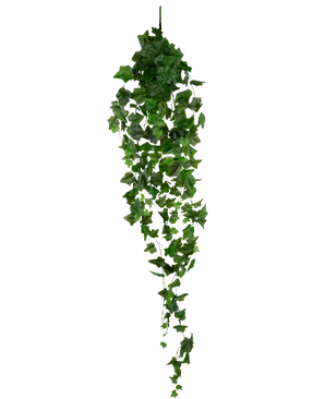 De Kunst Klimop 130 cm groen is een hangende kunstklimop met trapsgewijze groene bladeren tegen een effen witte achtergrond.