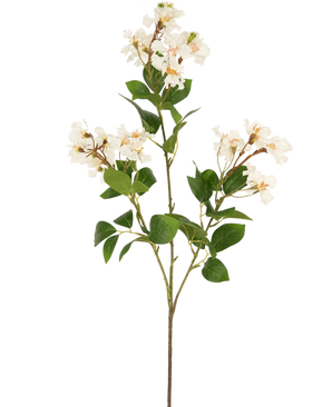 De Kunstbloem Lagerstroemia 92 cm wit heeft een hoge stengel met trossen kleine witte bloemen en groene bladeren, perfect om blijvende schoonheid toe te voegen aan elke ruimte. Ideaal als opvallende kunstplant tegen een effen witte achtergrond.
